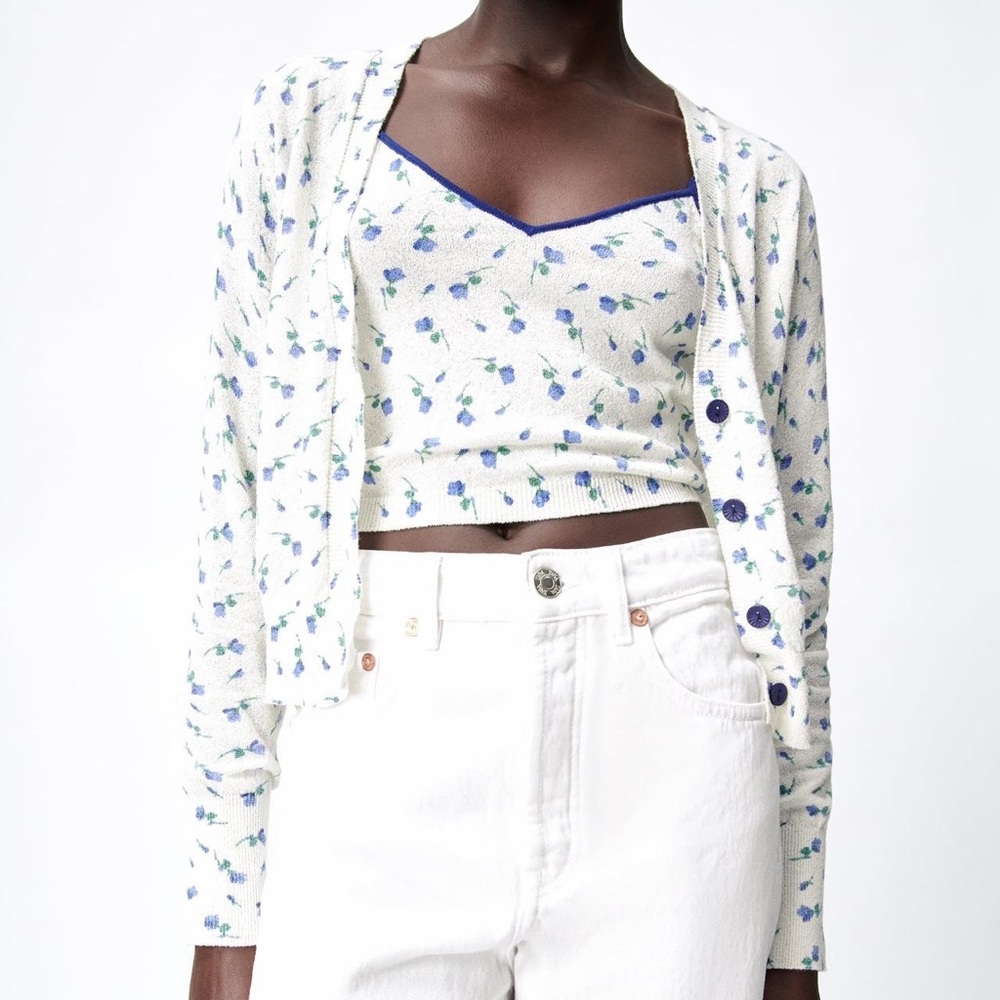 🌸 Zara Floral Knit Cardigan – Size M (US)